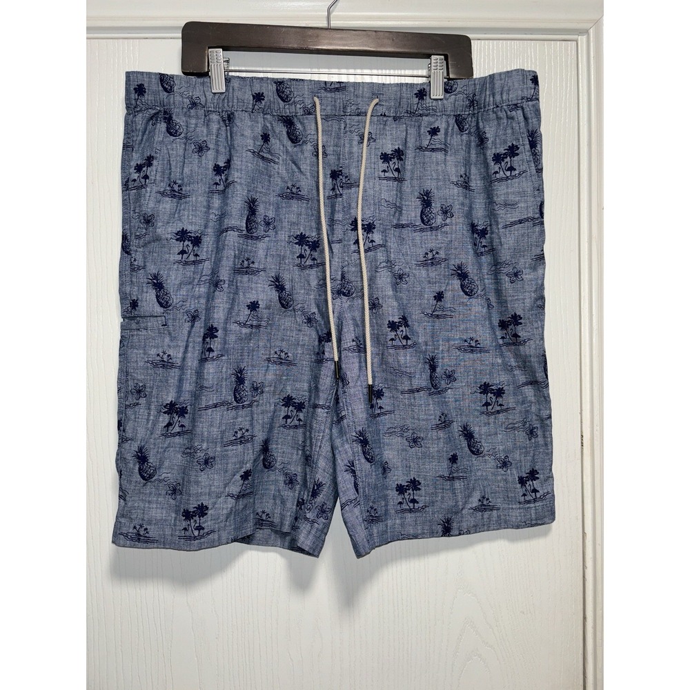 Caribbean Drawstring Tropical Hawaiian Palm Trees‎ Blue Shorts Men's Size 42